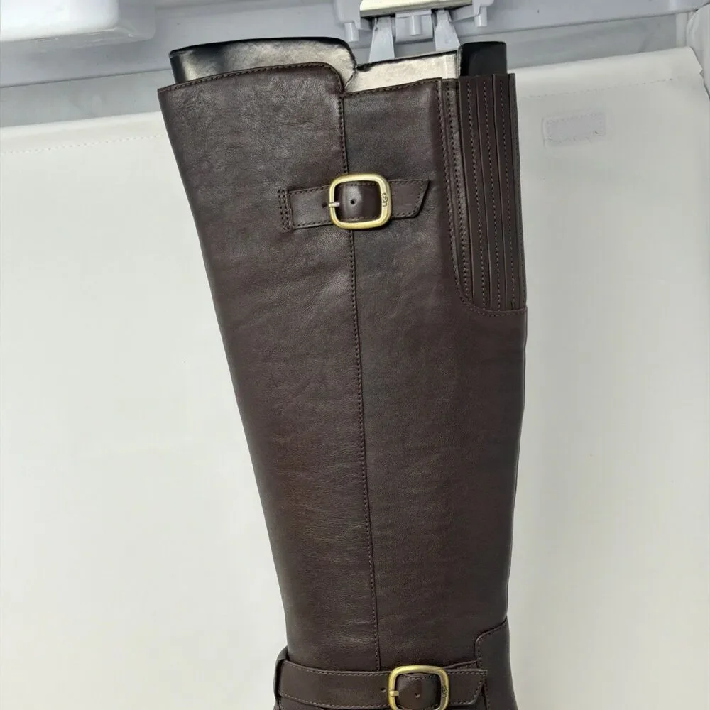 UGG Beryl Women’s 7 Stout Brown Leather Tall Riding Boots 1005920 NEW BOX